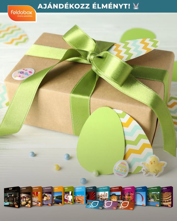 🐣🌷 Húsvét alkalmából ajándékozz élményt!

Idén lepd meg szeretteidet csoki helyett élménnyel.
A Feldobox élménycsomaggal biztosra mész: nem neked kell kitalálnod, mire vágynak, ők választanak több száz program közül.

🎁 Miért tökéletes húsvéti ajándék a Feldobox?
• 17 féle élménycsomag
• több mint 1500 választható program
• 🍽 Gasztro • 💆‍♀️ Wellness • 🌿 Pihenés • 🎯 Szabadidő • 🎉 Szórakozás

🌸 Egy ajándék, ami nem fogy el pár nap alatt, hanem emlékké válik.

🛍 Hol szerezheted be?
A Feldobox webshop mellett országszerte több mint 200 üzletben, valamint Feldobox automatákban is megvásárolható.

👉 Húsvéti ajándék megoldva. Fedezd fel az élménycsomagokat!
https://www.feldobox.hu/termekek

#Feldobox #Húsvét #Élményajándék #Ajándékötlet
