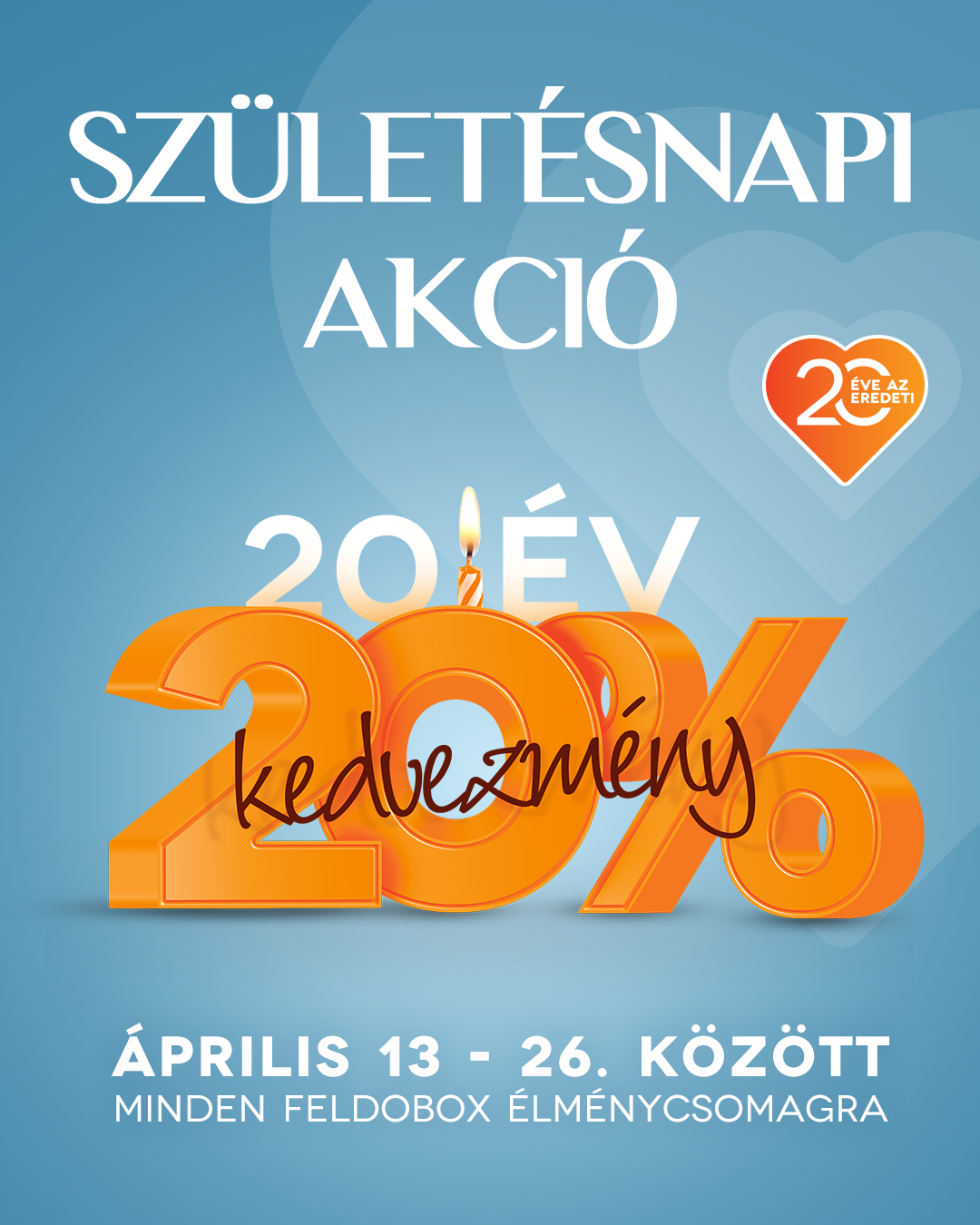 🎉 20 év + 20% kedvezmény = rengeteg élmény

A Feldobox idén 20 éves, és ezt most veletek ünnepeljük!
👉 20% kedvezmény minden élménycsomagra április 13–26 között.

Ha tudod, hogy közeleg egy alkalom – legyen az születésnap, névnap, anyák napja, esküvő vagy ballagás –, most érdemes előre gondolkodni, hiszen a Feldobox élménycsomagok jelenleg 20% kedvezménnyel érhetők el. 🎁

👉 Vásárolj most kedvezménnyel:
https://www.feldobox.hu/termekek

Feldobox – 20 éve az eredeti élményajándék.

#Feldobox #Élményajándék #Születésnapiakció