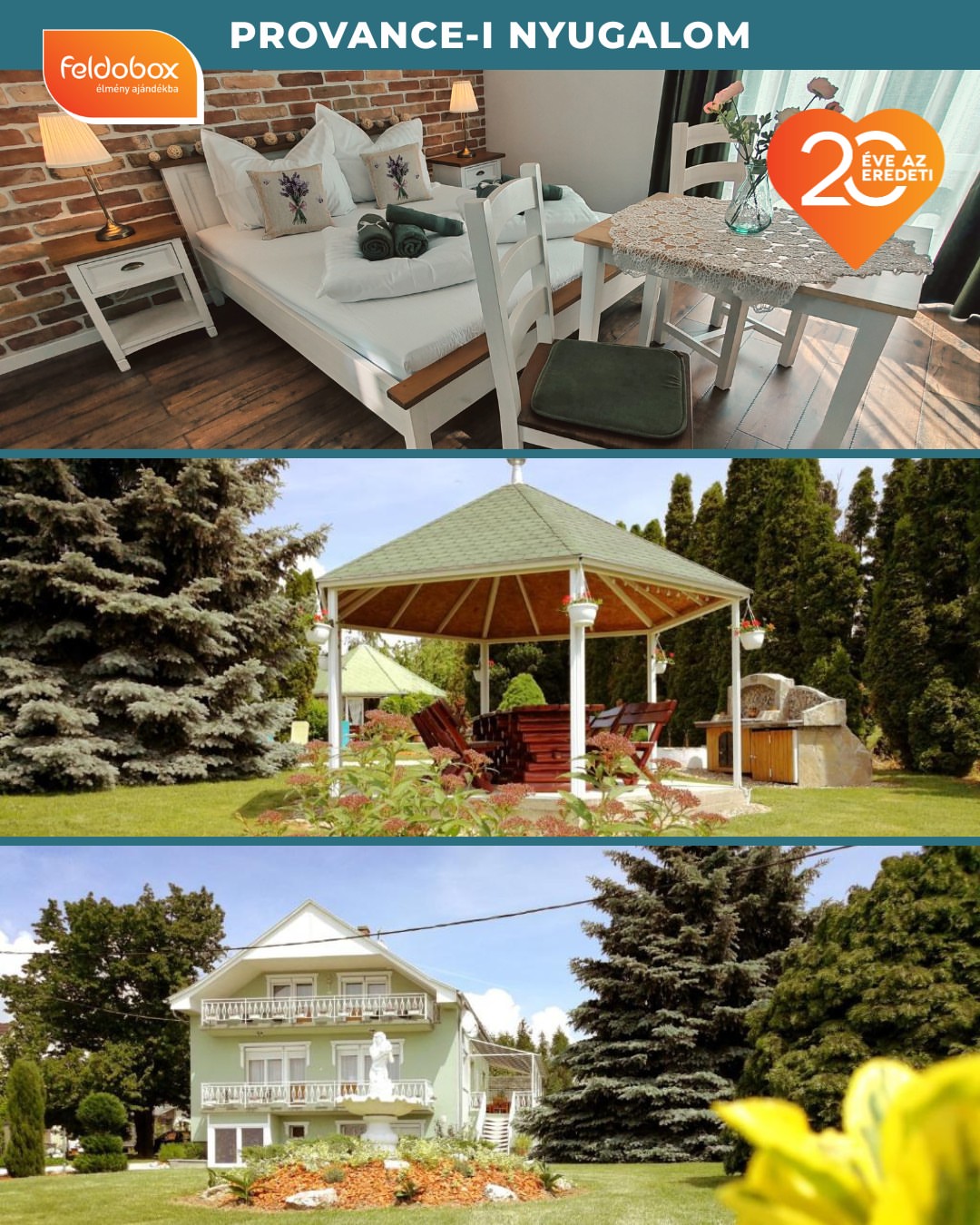 🌿 Új partnerrel bővült a Feldobox kínálata: Provence-i hangulat, nyugalom és feltöltődés a Balaton közelében. ✨

A cserszegtomaji Elisoria Superiors tökéletes választás, ha egy kis kiszakadásra vágytok a hétköznapokból. Nyugodt környezet, elegáns enteriőrök és a természet közelsége gondoskodik róla, hogy minden pillanat valódi pihenéssé váljon. ☀️

Egy hely, ahol lelassulhattok, feltöltődhettek és élvezhetitek a közösen eltöltött időt - távol a mindennapok zajától.

🌿 Az élmény Feldobox Aktív Pihenés élménycsomaggal elérhető:
https://feldobox.hu/programok/provancei-nyugalom-cserszegtomajon-aktiv-pihenes

👉 Ha egy nyugodt, romantikus kikapcsolódásra vágytok, az Elisoria Superiors tökéletes hely a Feldobox élménycsomag beváltására.

Feldobox – 20 éve az eredeti élményajándék.

#Feldobox #ElisoriaSuperiors