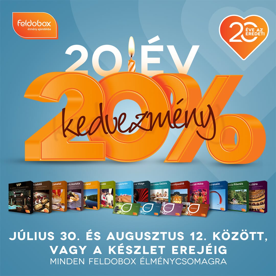 🎉🎁 20% KEDVEZMÉNY A 20 ÉVES FELDOBOX-TÓL! 🎈✨ Ünnepelj velünk és ajándékozz felejthetetlen élményeket most extra kedvező áron! 🥳 Legyen szó pihenésről, gasztronómiáról vagy egy izgalmas kalandról, a Feldobox élménycsomagokkal garantált a mosoly!

📅 Július 30. és augusztus 12. között (vagy a készlet erejéig) MINDEN Feldobox élménycsomagra 20% kedvezményt adunk a Pirex üzletekben és a webshopon! 🛒👇

Tarts velünk és csapj le egy élményre kedvezményesen: 
👉 https://www.pirex.hu/kereses?search_keywords=feldobox

#pirexpapir #pirex #feldobox #élményajándék #szülinap #akció #kedvezmény #ajándékötlet #kaland #pihenés